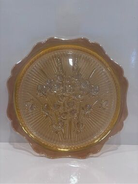 Vintage Marigold Carnival Glass Iris Floral Serving Platter Scalloped Edge 11.5”